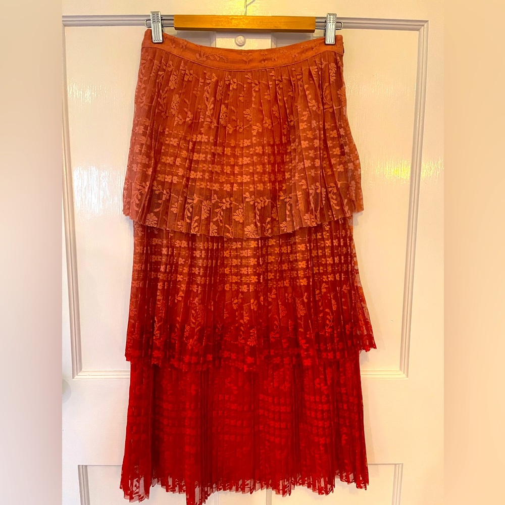 Maeve by Anthropologie tiered ombré pink/red maxi skirt